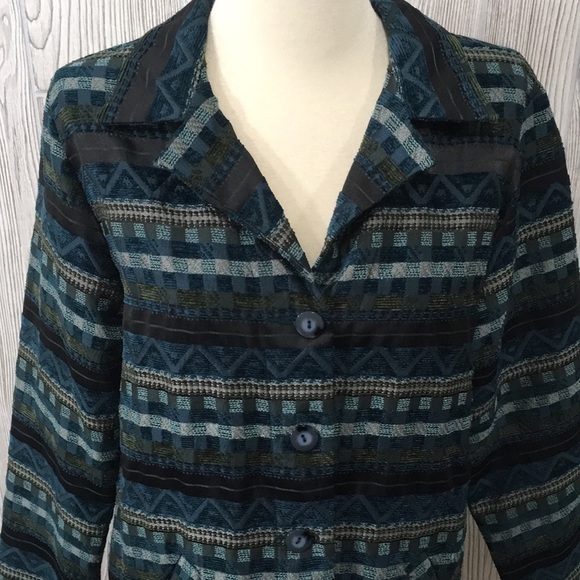 Vintage Womens Blazer Blue Turquoise Geometric Pattern Size 14 - Picture 2 of 9